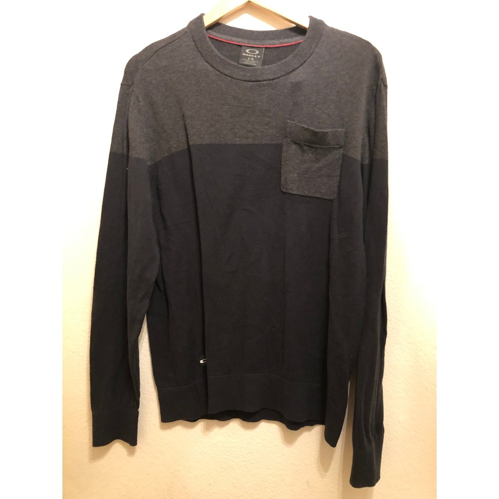 Oakley Mens Colorblock Crewneck Sweater Black Grey Long Sleeve Pocket Large